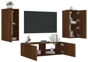 vidaXL 3 pcs móveis de parede para TV com luzes LED carvalho castanho