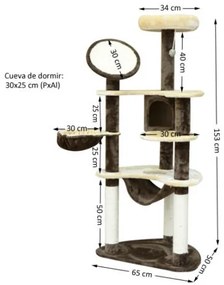 Arranhador Gato Altura 153 x 65 x 50 cm Árvore Poste para Arranhar Centro Atividades