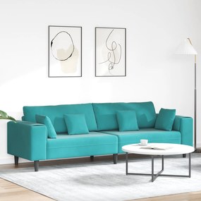 vidaXL Sofá de Veludo com almofada com travesseiro Turquesa 208 cm Veludo