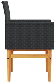 Cadeiras de jardim c/ almofadões 2 pcs vime PE/madeira preto