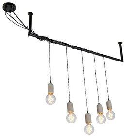 Candeeiro industrial suspenso preto com 5 luzes de betão - Cavoba Industrial