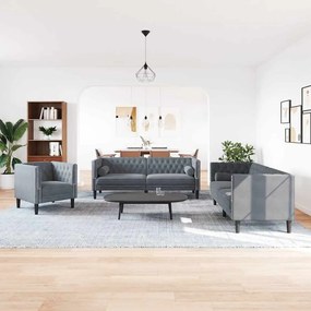 Conjunto de Sofás 3 pcs Cinzento escuro Veludo