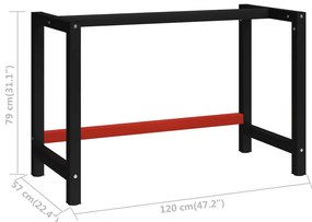 Estrutura banco de trabalho 120x57x79 cm metal preto e vermelho