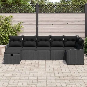 Conjunto de Sofá de Jardim vidaXL 7 Peças com Almofadas Preto Rattan S