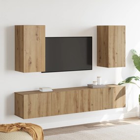 Conjunto de Armário de TV de 4 Peças Montado na Parede em Carvalho Art