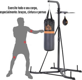 Saco de Boxe Suspenso com Suporte Bola de Velocidade Ajustável em Altura de 167-187cm e Inflador para Treinamento Fitness em Casa Ginásio 115×157×221