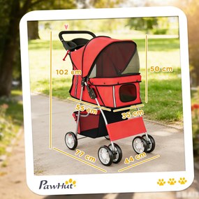 Carrinho para Cães Pequenos com Cesta de Armazenamento Suportes para Copos Rodas e Almofada Lavável 77x44x102 cm Vermelho