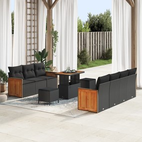 Conjunto de Sofá de Jardim vidaXL de 10 Peças com Almofadas Preto Ratt