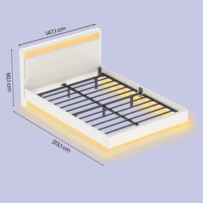 Cama de casal 140 x 200 cm (COLCHÃO NÃO INCLUIDO) com luzes led e com efeito suspenso Branca