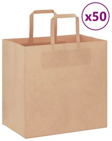 vidaXL Sacos de papel 50 unid com alças castanho 26x17x25 cm