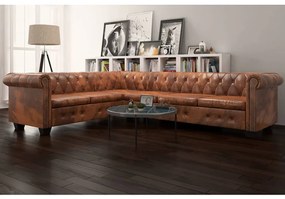 vidaXL Sofá de canto Chesterfield 6 lugares couro artificial castanho