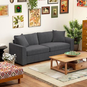 Sofá 3 lugares 212 cm com 2 almofadas com molas, tecido veludo cotelê, para sala, quarto, escritório em casa, cinza escuro