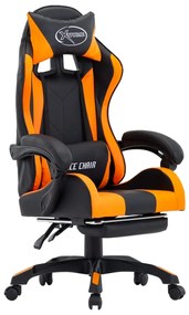 vidaXL Cadeira estilo corrida c/ apoio pés couro artif. laranja/preto