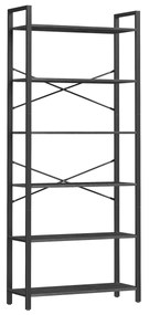 Estante alta VASAGLE de 6 níveis, estante grande, estrutura de aço, estante independente para sala de estar, quarto, escritório, escritório, 30 x 80 x 186 cm, industrial, preto ébano e preto tinta LLS082B56