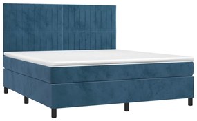 Cama box spring c/ colchão/LED 180x200 cm veludo azul-escuro