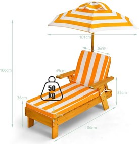 Conjunto de 2 Cadeiras de Exterior para Crianças, 92 x 49 x 106 cm, Sombrinha Removível e Regulável em Altura, Amarelo