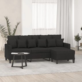 vidaXL Sofá de 3 lugares com apoio de pés 180 cm tecido preto