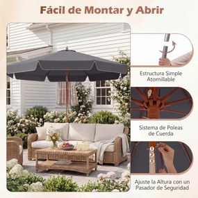 Guarda-sol para pátio de 300 cm com botão de inclinação (BASE NÃO INCLUIDA), cabo de madeira, cobertura ventilada e 8 varas – para jardim, praia, pisc