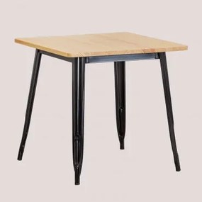 Mesa De Cozinha Quadrada 80x80 Cm Em Madeira E Aço Lix Preto & Madeira Natural - Sklum