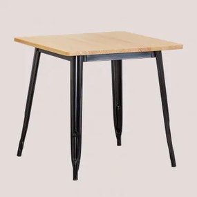 Square Kitchen Table 80x80 Cm In Wood And Steel Lix Madeira Natural - Preto - Sklum