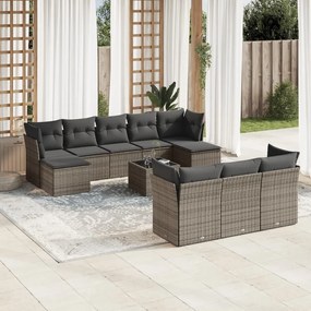 vidaXL 10 pcs conjunto sofás de jardim c/ almofadões vime PE cinzento