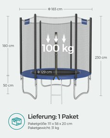 Trampolim Ø 183 cm com rede para jardim azul