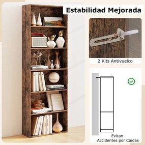 Estante aberta de 6 níveis 60 x 23,5 x 178 cm moderna para sala, quarto ou escritório Café