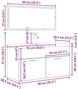 3 pcs conj. móveis casa banho derivados madeira cinza cimento