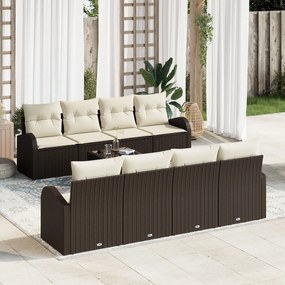 Conjunto de Sofá de Jardim de 9 Peças com Almofadas Castanho de Rattan