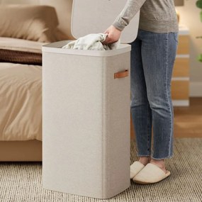 Cesto de roupa 42 x 32 x 75 cm suja prático com compartimentos e tampa bege cappuccino