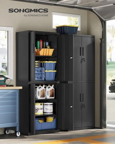 Armário arrumação 40 x 60 x 180 cm versátil em aço com 4 portas e 5 prateleiras Preto mate