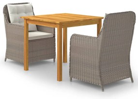 3 pcs conjunto de jantar para jardim castanho