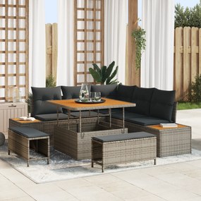 Conjunto de Sofá de Jardim de 8 Peças com Almofadas Cinza Rattan Sinté