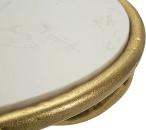 MESA DE APOIO COM PÁSSAROS, EM MÁRMORE Ø 38X60 CM DOURADO E BRANCO
