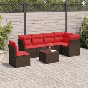 vidaXL 7 pcs conjunto de sofás jardim c/ almofadões vime PE castanho