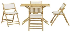 5 pcs conjunto bistrô dobrável c/ almofadões branco nata bambu