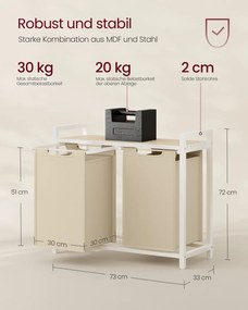 Cesto da roupa suja 73 x 33 x 72 cm com sacos extraíveis Bege