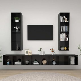 vidaXL Armários de parede TV 4 pcs derivados madeira preto brilhante