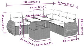 7 pcs conjunto de sofás p/ jardim c/ almofadões vime PE preto