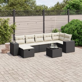 8 pcs conjunto sofás de jardim com almofadões vime PE preto