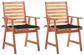 Cadeiras de jantar p/ jardim 2 pcs c/ almofadões acácia maciça