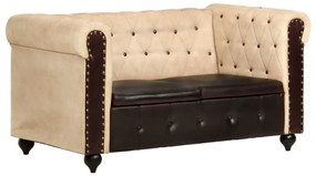 vidaXL Sofá chesterfield de 2 lugares em couro genuíno castanho