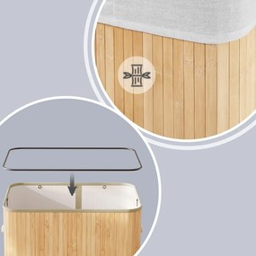 Cesto da roupa suja com tampa, 3 compartimentos, 170 litros cor natural