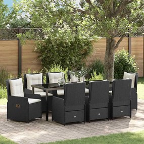 vidaXL Conjunto de Jantar de Jardim de 9 Peças em Poly Rattan Preto