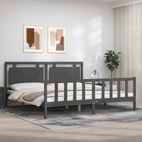 3192188 vidaXL Estrutura de cama com cabeceira 200x200 cm madeira maciça cinza