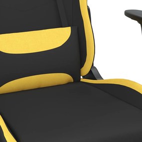 Cadeira Gaming Reclinável com Apoio de Pés em Tecido - Preto/Amarelo -