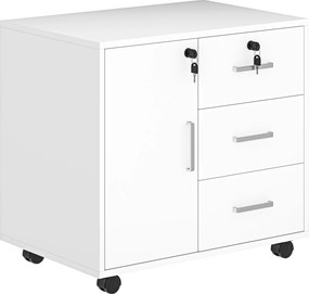 HOMCOM Caixão de Escritório Móvel de Armazenamento Trancável com 3 Gavetas e Prateleira Ajustável Rodízios 40x60x56 cm Branco | Aosom Portugal