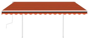 Toldo retrátil manual com luzes LED 4,5x3,5m laranja e castanho