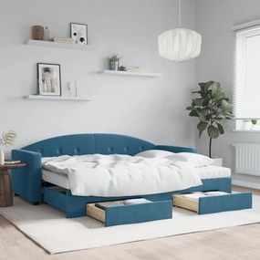 Sofá-cama com gavetão e gavetas 80x200 cm veludo azul