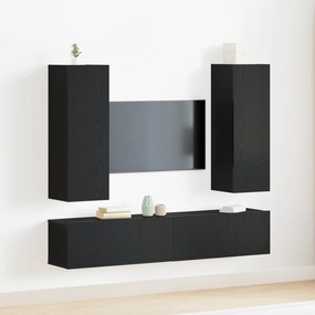 Conjunto de Estante de TV vidaXL com 4 Peças Montadas na Parede em Madeira de Engenharia Carvalho Preto